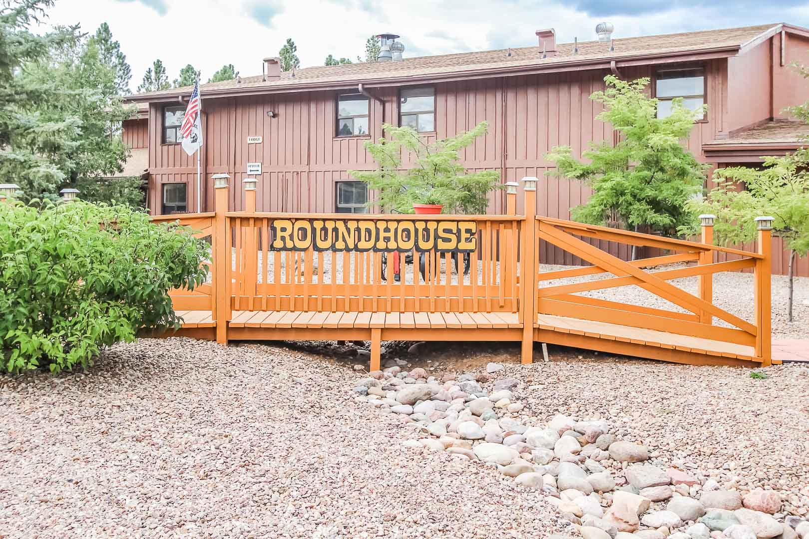 A welcoming resort entrance at VRI's Roundhouse Resort in Pinetop, Arizona.